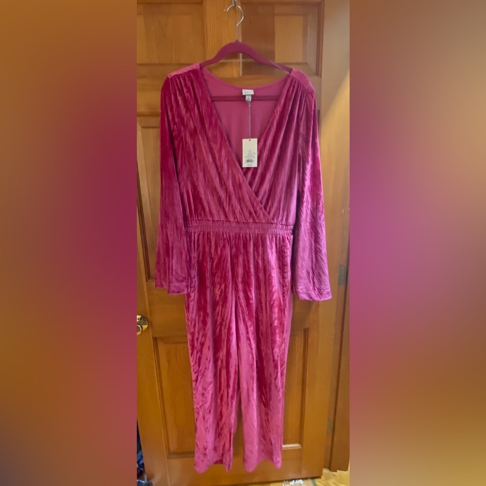 a new day Fuchsia Velvet Jumpsuit